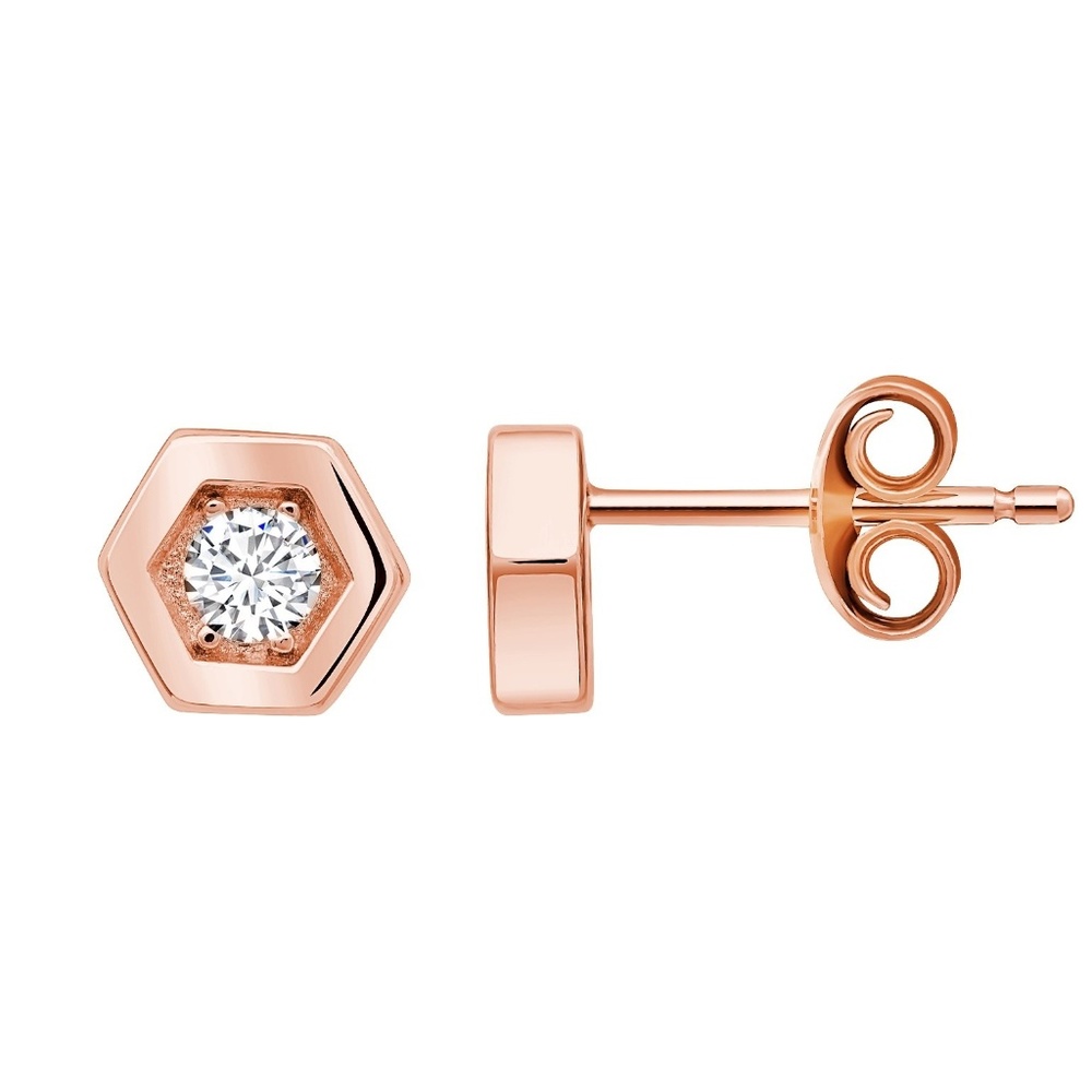 Crislu Hexagon Frame Stud Earrings in Rose Gold